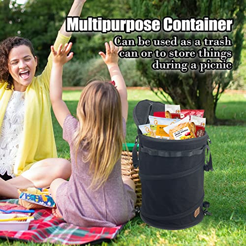 Sutekus Pop Up Storage Bin Collapsible Trash Can Recycle Container Reusable Utility Bag with Zippered Lid for Camping, Laundry, Garden (Black) - color: Black