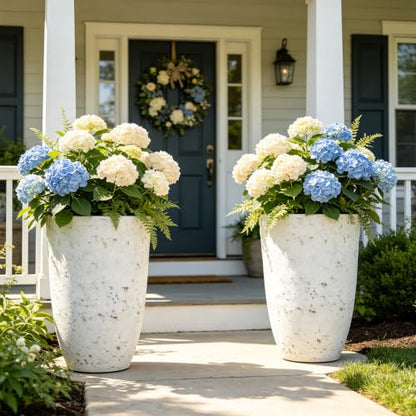 Autodaya 19.5" Resin Tall Planters for Outdoor Plants, Set of 2 Flower Pots - color: Country Round White-19.5"