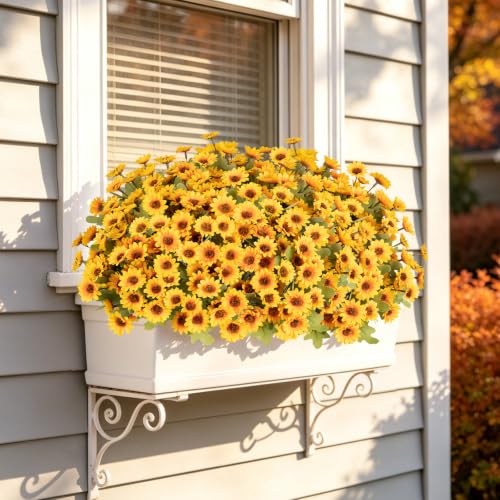 Fake Mums Artificial Fall Flowers for Outdoors Silk Daisy Bulk - color: Yellow