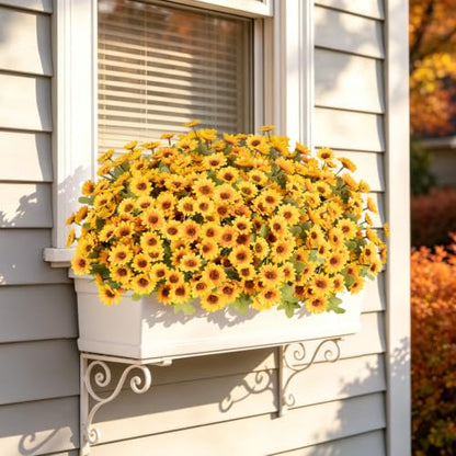 Fake Mums Artificial Fall Flowers for Outdoors Silk Daisy Bulk - color: Yellow