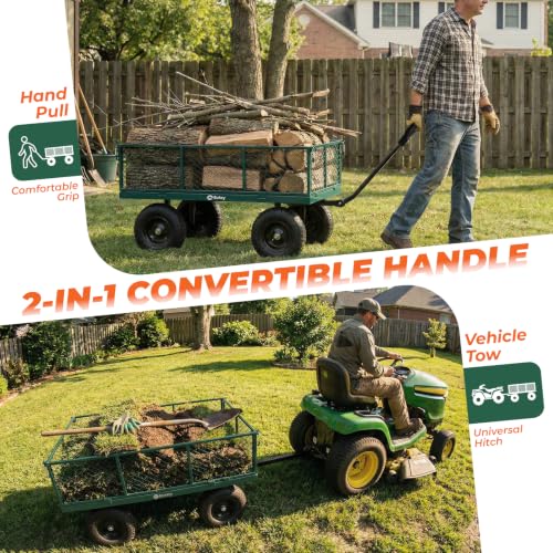Sekey 7.7 Cu Ft Steel Garden Cart, 1400 lb Capacity, Towable Handle - color: Green, size: 1400LBS