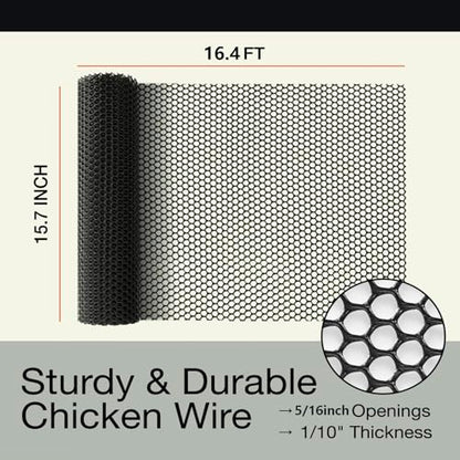 Pet Proof Barrier Net, Black Plastic Chicken Wire Mesh Fencing 15.7IN x 16.4FT, Balcony Cat Safety Net & Garden Snake Barrier, Heavy Duty Protection for Chicken Coops, Rabbit Hutches, Dog Kennels - color: Black, size: 15.7 IN * 16.4 FT