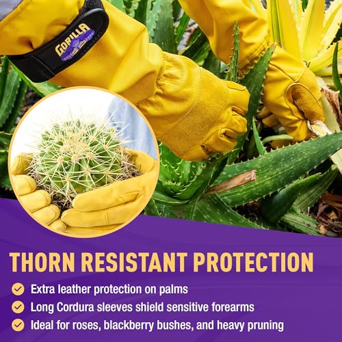 GORILLA EASY CONNECT Gardening Gloves Lightweight Tough Heavy Duty Long Sleeve Leather Pruning Gloves with Adjustable Strap - size: Medium (Pack of 1)