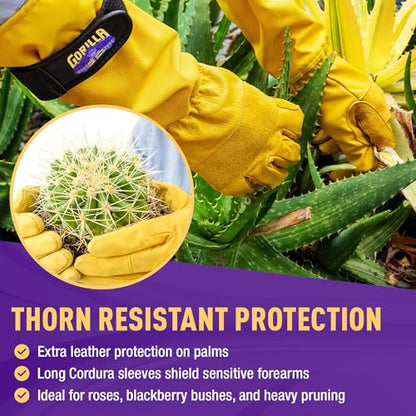 GORILLA EASY CONNECT Gardening Gloves Lightweight Tough Heavy Duty Long Sleeve Leather Pruning Gloves with Adjustable Strap - size: Medium (Pack of 1)