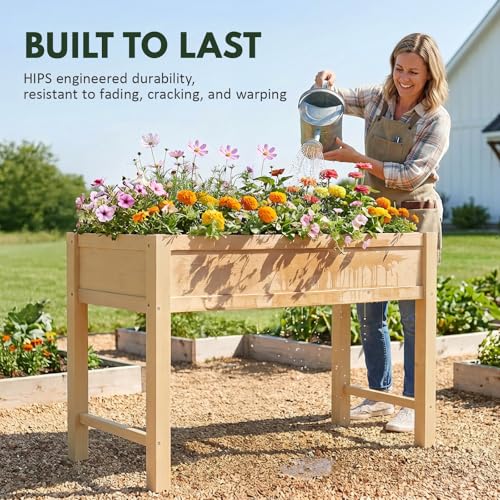 PASAMIC Raised Garden Bed with Legs, 48" HIPS Sturdy Elevated Planter Box - color: Wooden, size: 48x24x30in