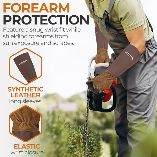 HANDLANDY Long Gardening Gloves for Men & Women, Cowhide Leather Rose Pruning Gloves- Breathable & Durable Gauntlet Glove (Medium, Brown) - color: Brown, size: Medium (Pack of 1)