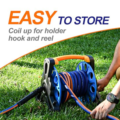 garden hose 50 ft x 5/8Inch, Hybrid Rubber 50 ft water hose, Durable, Anti-UV, Sturdy, No-Leakage, Lightweight, Flexible, Heavy Duty garden hoses with Swivel Handle - size: 50FT Male to Female