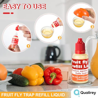 Qualirey 8 Pack Fruit Fly Trap Refill Liquid, 0.68oz/ Bottle (Red)