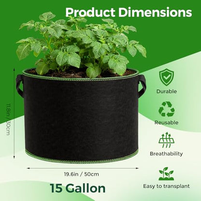 CHRORINE 6-Pack 15 Gallon Grow Bags 300G Thickened Aeration Fabric Pots with Handles Suitable for Planting Plants Flowers and Fruits - size: 15 Gallon