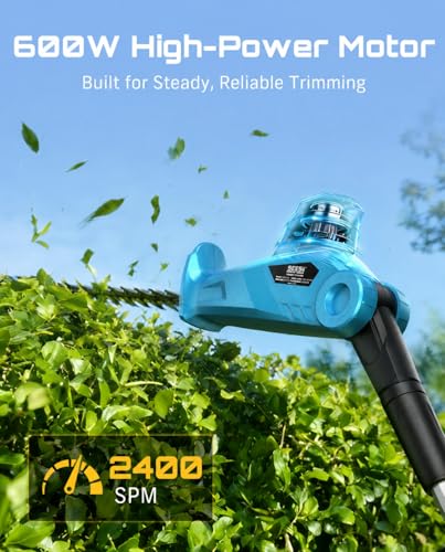 SEESII 20V Pole Hedge Trimmer Cordless, 20" Electric Bush Trimmer 2×4.0Ah - color: Blue