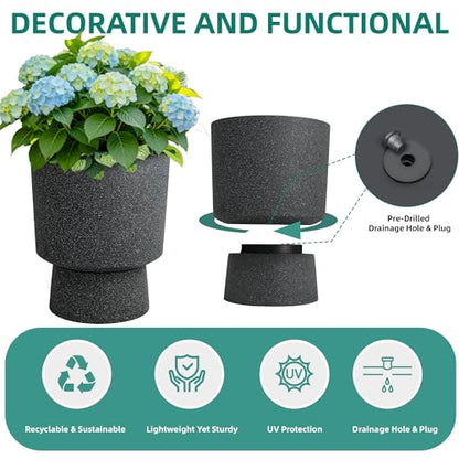 Autodaya 16.8" Urn-Style Planters Set of 2, Black Terrazzo Pedestal - color: 16.8"h-black Terrazzo