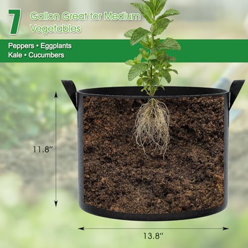 FEED GARDEN 7 Gallon Grow Bags 8 Pack – 300G Thickened Fabric Plant Pots with Reinforced Handles, Breathable Drainage Planters for Vegetables, Flowers & Herbs Indoor Outdoor - size: 7 Gallon