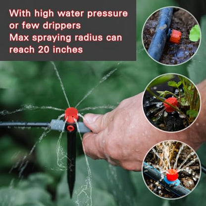 120 PCS Irrigation Drippers Sprinklers,1/4 Inch Drip Emitters, 360 Degree Adjustable Flow Dripper, 8-Hole Irrigation Nozzles for Flower Plant Watering System