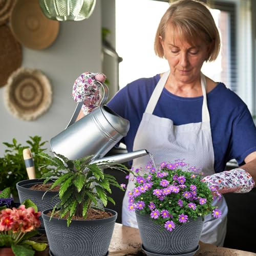 Quarut Flower Pots for Outdoor,Plastic Plant Pots with Drainage Hole & Tray - color: Gray, size: 10 Inch
