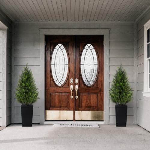 VIVATREES 4FT Artificial Cedar Topiary Trees 2 Pack, Realistic Faux Cypress Trees with Square Black Planter Pot, UV Resistant Outdoor Evergreen Plants for Front Porch Patio Garden Home Decor - size: 4ft