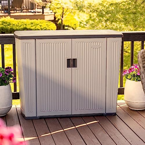 Suncast XL Outdoor Storage Cabinet, 130 Gal, Lockable, Peppercorn Gray