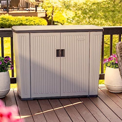 Suncast XL Outdoor Storage Cabinet, 130 Gal, Lockable, Peppercorn Gray