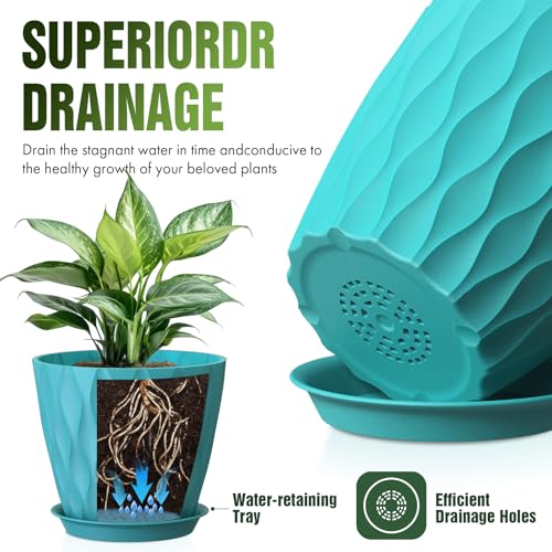 8 Inch Plant Pots 4 Pack Plastic Planters with Drainage & Saucers - color: Multicolor