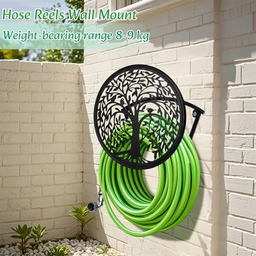 Metal Hose Reel Hose Holders Wall Mounted for Garden - color: Tree of Life