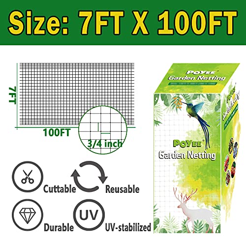 POYEE Bird Netting, 7.5x100FT Heavy Duty Garden Netting - size: 7 x 100 FT