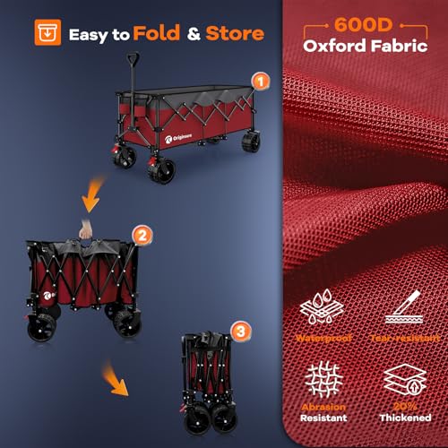 Originsure 300L Beach Wagon Cart Foldable with Big Wheels,560lbs,Grey&Red - color: Grey&red