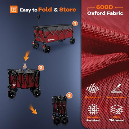 Originsure 300L Beach Wagon Cart Foldable with Big Wheels,560lbs,Grey&Red - color: Grey&red