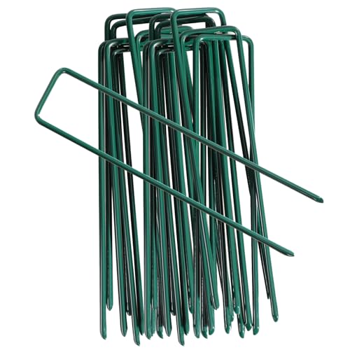 20 Pack 6 Inch Garden Stakes U-Shaped Tent Stake Heavy Duty Yard Ground Pin Lawn Spikes for Landscaping Weed Barrier Fabric, Green