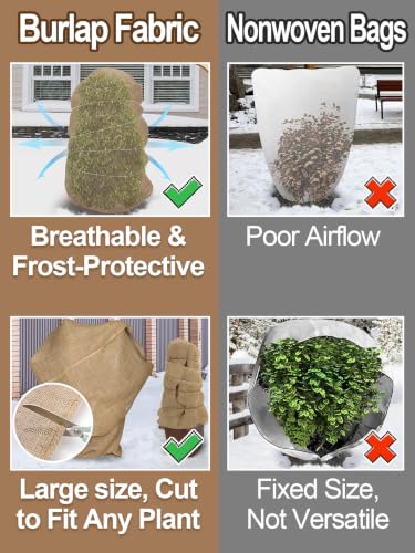 ANPHSIN 5ftx40in Natural Burlap Plant Covers Freeze Protection - size: 5ft