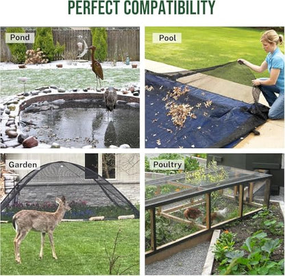 20 x 20Ft Pond Netting for Koi Ponds, Koi Pond Net Cover, Durable & Sturdy Pond Netting Cover for Leaves, Protect Koi Fish Against Herons, Raccoons, Cats & Predators, 14pcs Stakes Included - size: 20 × 20 ft