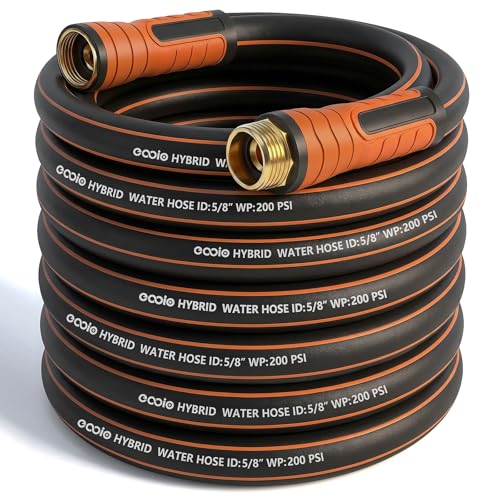 Garden Hose 50 ft x 5/8", Heavy Duty Water Hose, Flexible and Durable, Kink Resistant Lightweight Hybrid Hose, Leakproof Yard Hose with Male to Female Fittings - color: Black, size: 50ft