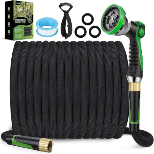 Non-Expanding Garden Hose 100 ft, 360° Anti-Kink Swivel Fittings - color: Black, size: 100ft