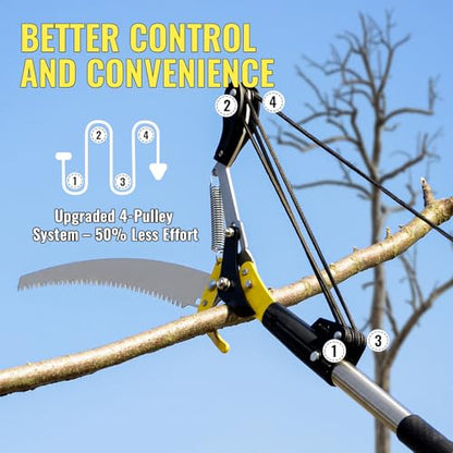14.5FT Pole Saw for Tree Trimming, 2-In-1 Manual Tree Pruner with Saw, Extendable Long Handle Pole Tree Trimmer, High Reach Limbs Branch Cutter and Pruning Shears for Yard Garden Palm Shrubs - size: 14.5FT