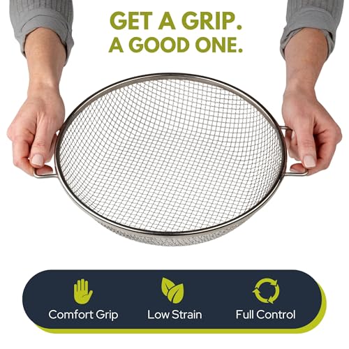 Round Soil Sifter, 1/4-inch Stainless Steel Sieve with Handles - size: 1/4 inch