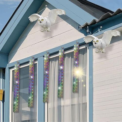 2PCS Fake Owl to Keep Pigeon Away from Balcony Flat Paper Garden Owl to Scare Woodpecker Away from House Hanging Plastic Owls with Reflective Tape Pigeons Scare Devices for Outdoor Porch Patio Roof - color: White 2pcs