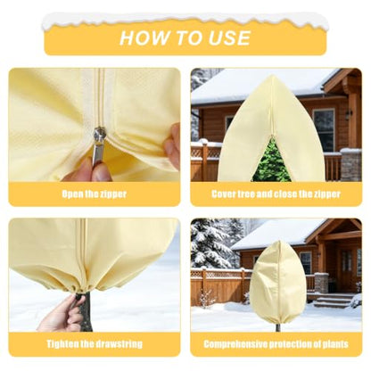 8 Pack 3 Sizes Plant Covers Freeze Protection w Zipper & Drawstring, Beige - color: Beige