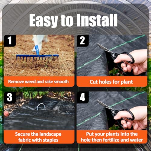 5 x 10 Feet 3 Pack Weed Barrier Fabric Garden Landscape Weed Blocker Woven Fabric Heavy Duty Ground Cover Mat - size: 5ft x 10ft-3 Pack