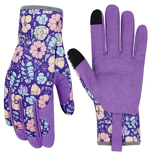 Leather Gardening Gloves for Women Thorn Proof Garden Gloves Touch Screen Working Gloves Gifts - color: Colorr, size: Medium