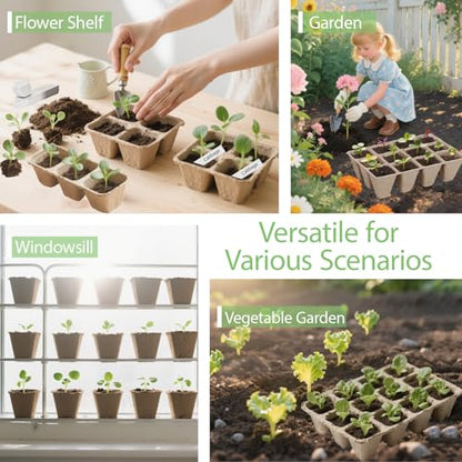 10-Pack Seed Starter Trays – Peat Pots for Seedlings, 120 Biodegradable Seed Starter Pots, Seed Starting Kit with 120 Plant Labels (Large) - size: Large