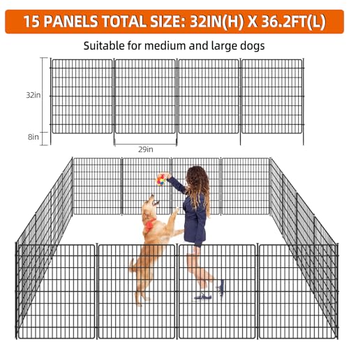 15 Panels No Dig Fence with Gate, 32 in(H) X 36 ft(L) Garden Decorative Fence Animal Barrier for Dogs, Rustproof Metal Garden Edging Border for Outdoor, Yard, Patio, Black - color: Black, size: 15 Panels 32 in(H) X 36.2 ft(L) with gate