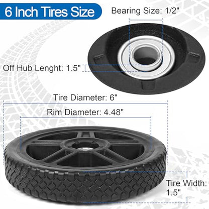 6 Inch Lawn Mower Wheels Kits Universal 6" Push Mower Wheels with 1/2" Bearing, Bolts & Nuts, Plastic Replacement Tires for Most Standard Garden Tiller, Pressure Washer, Handtruck, 2 Pack - color: Black-2Pack, size: 6 inch