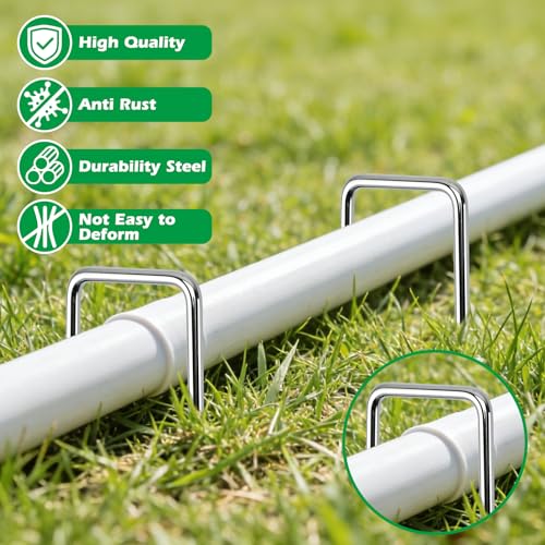 100 Pack Landscape Staples and 100 Pack Gaskets,11 Gauge 12" Galvanized Steel Garden Staples with Black Pads Turf Staples for Weed Barrier Grass - size: 12 in