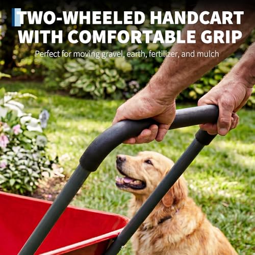 Garvee Wheelbarrow Garden Cart, Heavy Duty Home Utility, Dual-Wheel Home Garden Yard Utility Wheelbarrow Cart with Built-in Stand, (Red) - color: Red