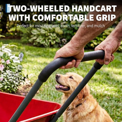 Garvee Wheelbarrow Garden Cart, Heavy Duty Home Utility, Dual-Wheel Home Garden Yard Utility Wheelbarrow Cart with Built-in Stand, (Red) - color: Red