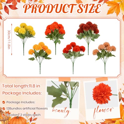 XunYee 12 Pcs Fall Artificial Flowers for Outdoor,Assorted Faux Mums - color: Vintage