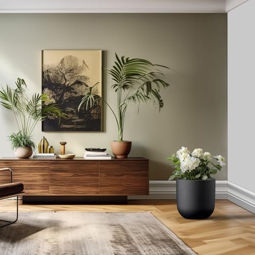 Kante Large Round Capsule Black Concrete Planter 16.5" Dia, Outdoor - color: Black, size: 16.5"Dia x 16.5"H