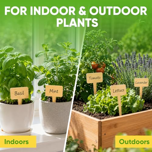 Plant Labels, 60-Pack Bamboo Garden Markers with Dual-Tip Marker