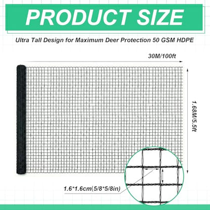5.5ft*200ft Deer Fence Netting, Heavy Duty HDPE Mesh Animal Barrier, Black - size: 5.5ft*200ft