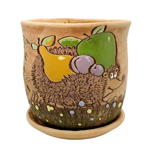 STP GOODS Ceramic Pot with Drainage Hole and Saucer, Plant Pots, Modern Decorative Planters for House Plants Indoor Flowers Plants, Cute Flower Pot - Gifts (Hedgehog (3 L)) - color: Hedgehog (3 L)