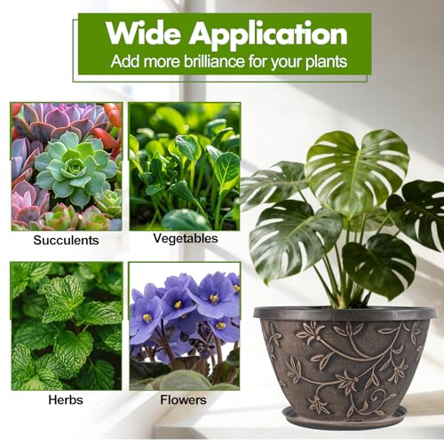 Nooulap 8 Inch Plant Pots with Drainage Hole, 4 Pack, Retro Brown - color: Retro Brown, size: 8 inch