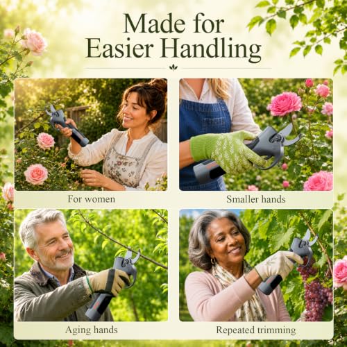 Lightweight Electric Pruning Shears for Tired Hands, Cordless Pruner for Women, Seniors & Smaller Hands, 4200mAh Battery (Classic Grey) - color: Grey